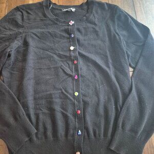 Charlie B Black Cardigan Sweater W/ Multicolor Gem Buttons size L